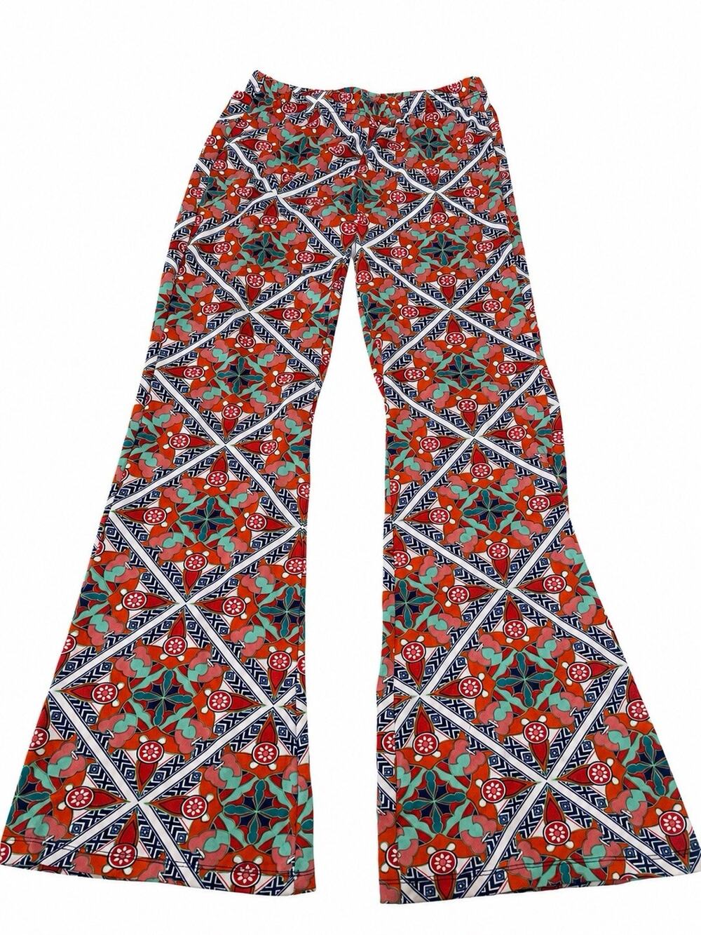 New Directions Women’s Small Pull On Palazzo Pants Geometric Floral Multicolor